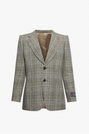 【関税込み】gucci CHECK LOGO BLAZER JACKET Gucci Men's Tape Logo Blazer in Camel Gucci